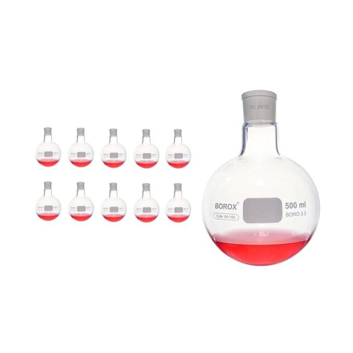 Borox Cam Balon 500 ml - Dibi Yuvarlak - Norm Şilifli 29/32 - Kaynatma Balonu - 10 Adet Toptan