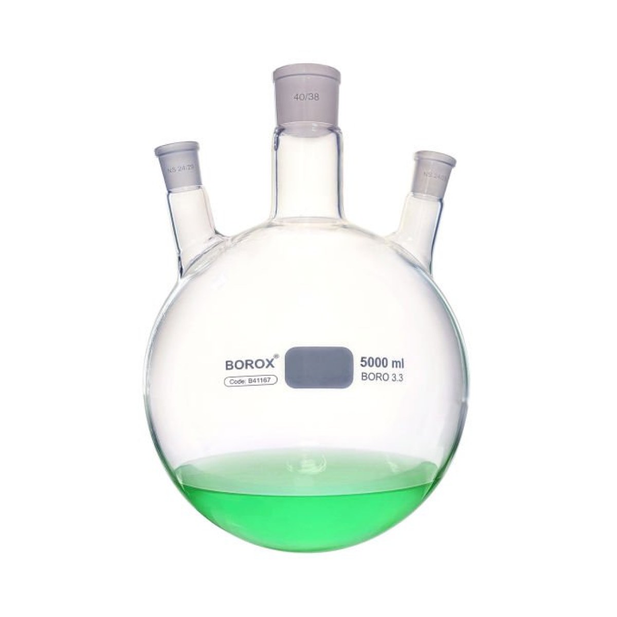 Borox Cam Balon 5000 ml - Dibi Yuvarlak Şilifli - Üç Boyunlu 40/38-24/29