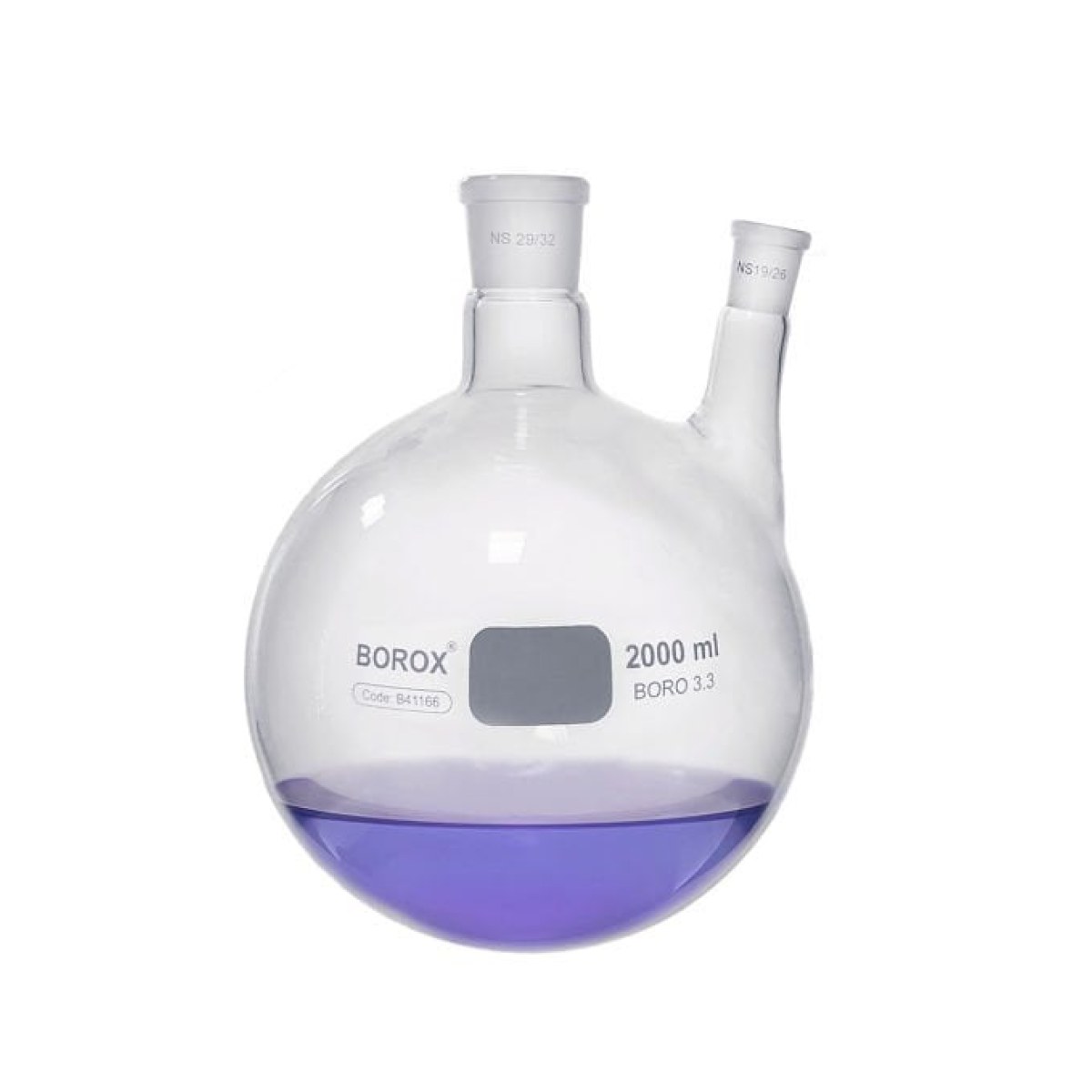 Borox Cam Balon 2000ml - Dibi Yuvarlak Şilifli - İki Boyunlu
