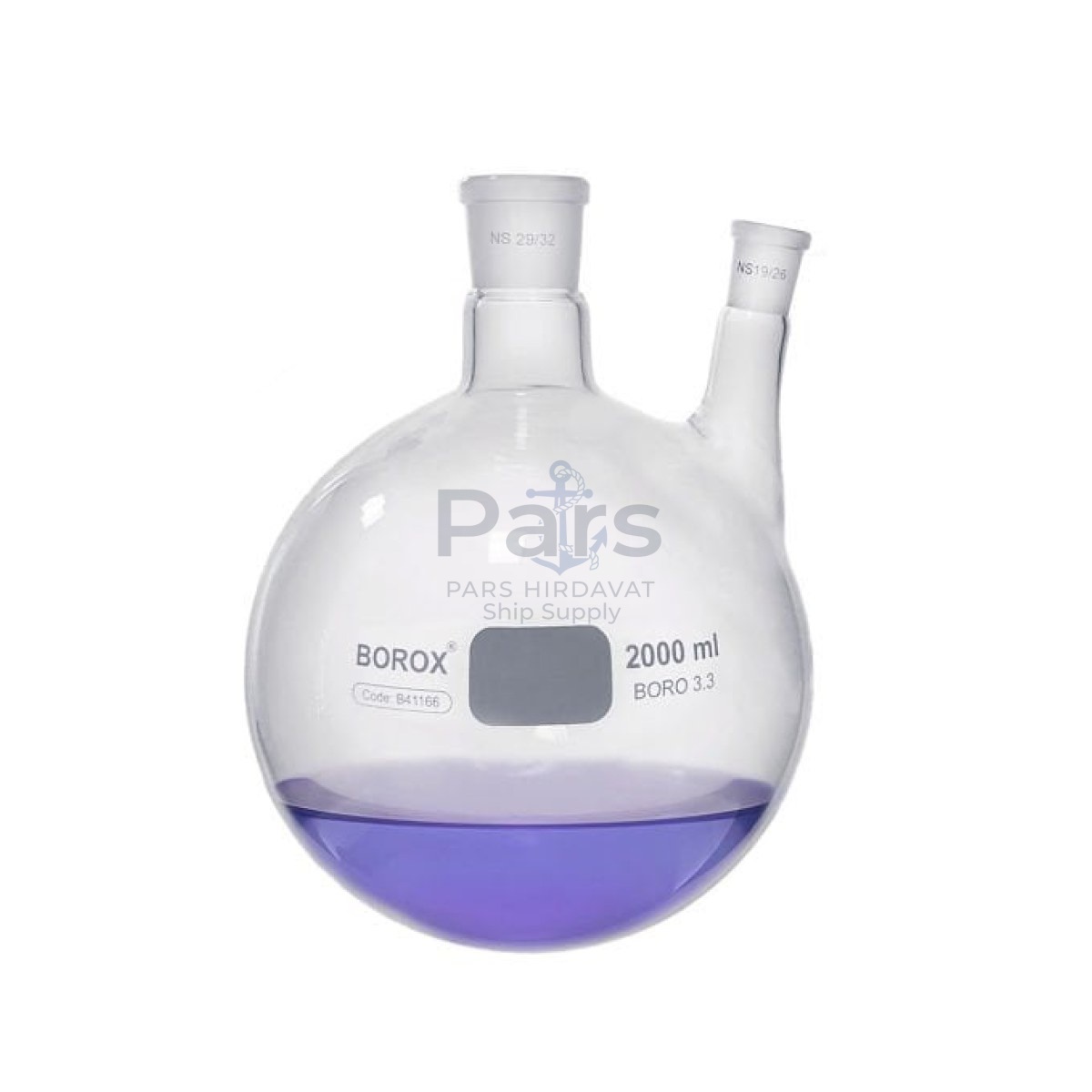 Borox Cam Balon 2000ml - Dibi Yuvarlak Şilifli - İki Boyunlu
