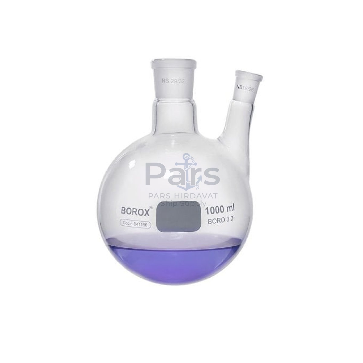 Borox Cam Balon 1000ml - Dibi Yuvarlak Şilifli - İki Boyunlu