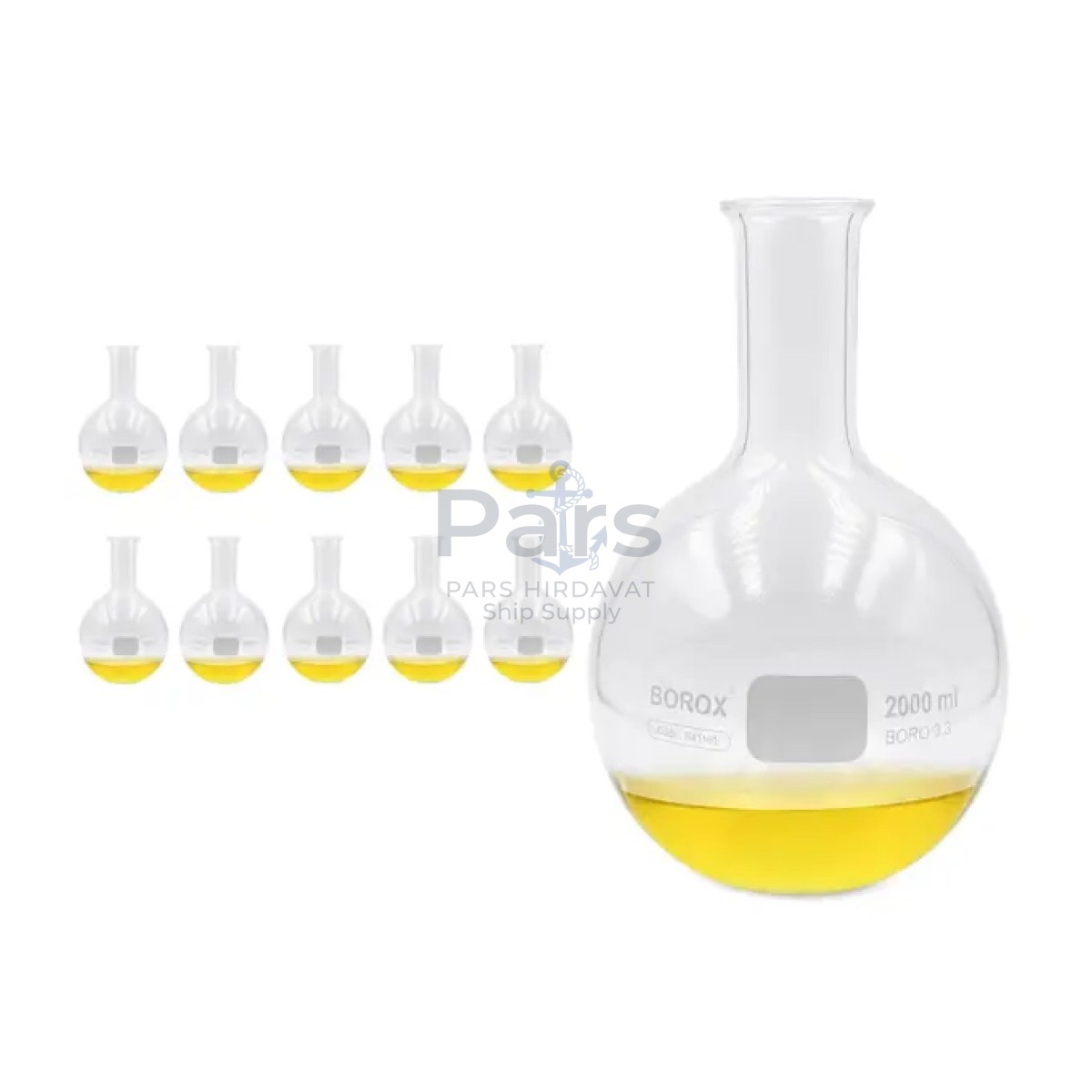 Borox Cam Balon 2000 ml - Dibi Düz - Şilifsiz Deney Balonu - 10 pcs Toptan