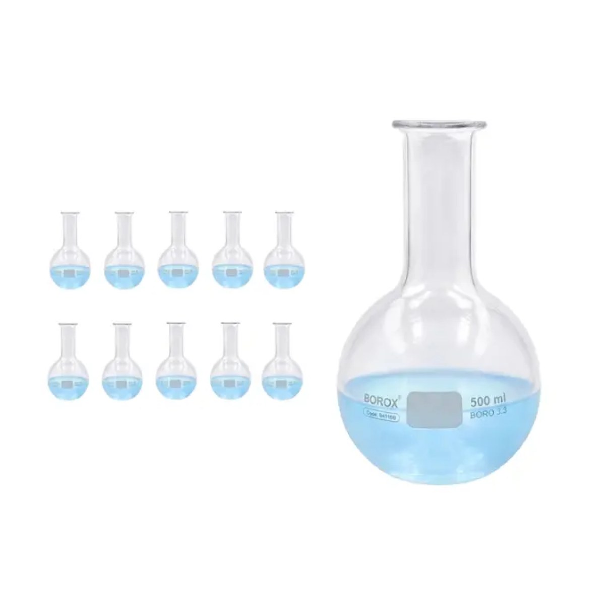 Borox Cam Balon 500 ml - Dibi Yuvarlak - Şilifsiz Deney Balonu - 10 pcs Toptan