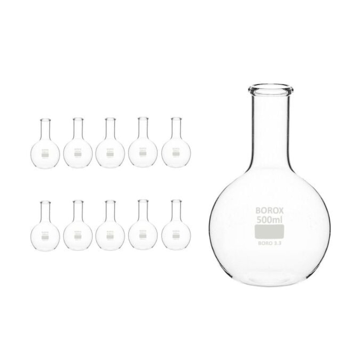 Borox Cam Balon 50 ml - Dibi Düz - Şilifsiz Deney Balonu - 10 pcs Toptan