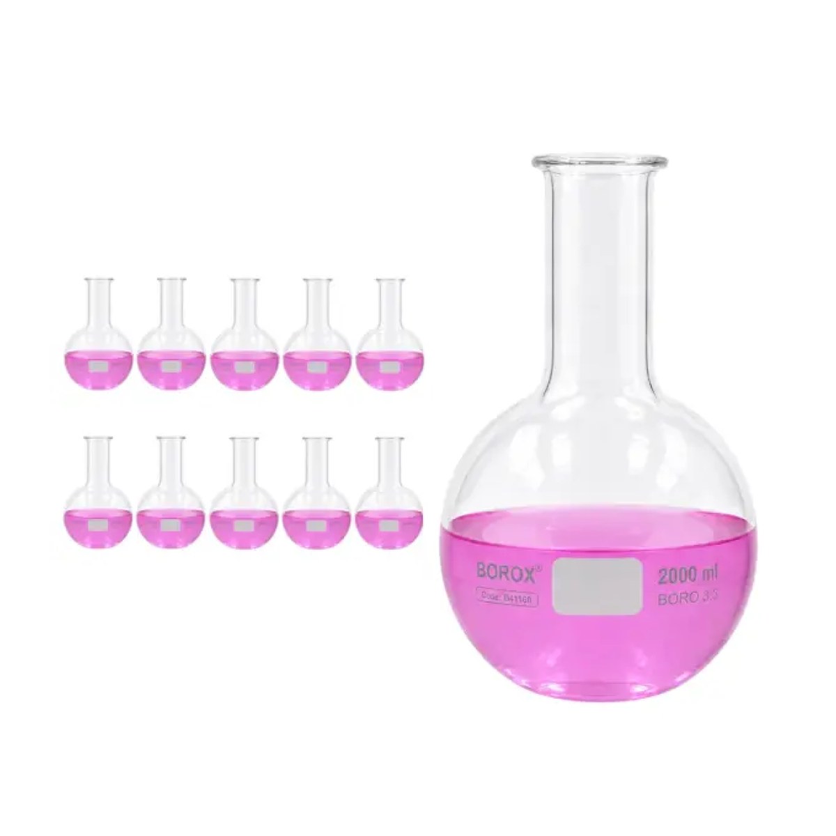 Borox Cam Balon 2000 ml - Dibi Yuvarlak - Kaynatma Balonu - 10 Adet Toptan