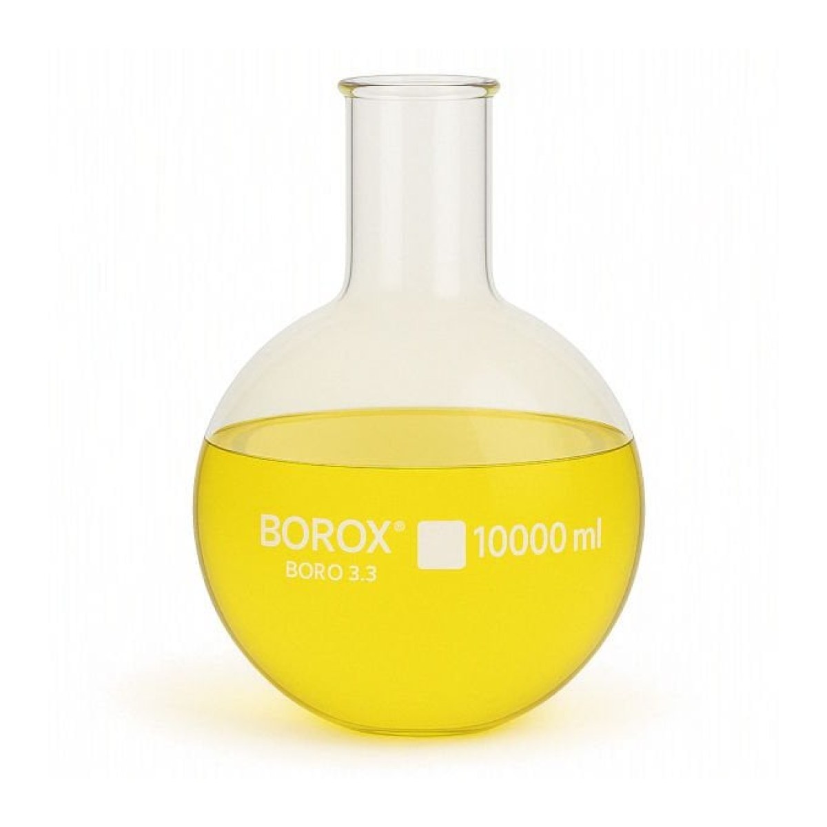 Borox Cam Balon 10000 ml - Dibi Düz - Şilifsiz Deney Balonu