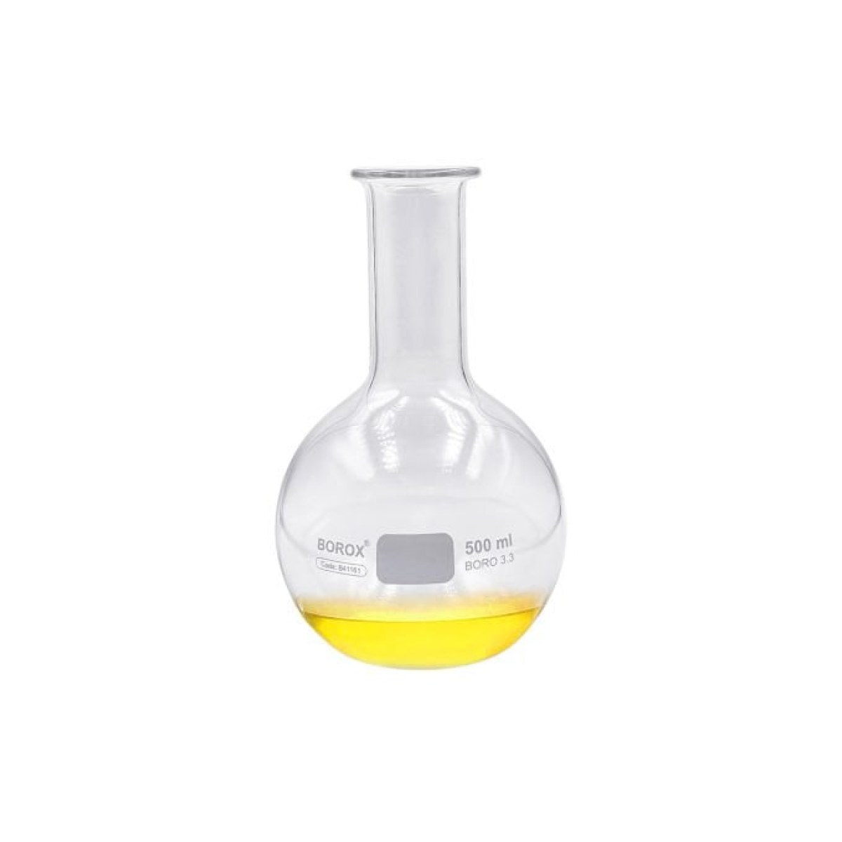 Borox Cam Balon 500 ml - Dibi Düz - Şilifsiz Deney Balonu