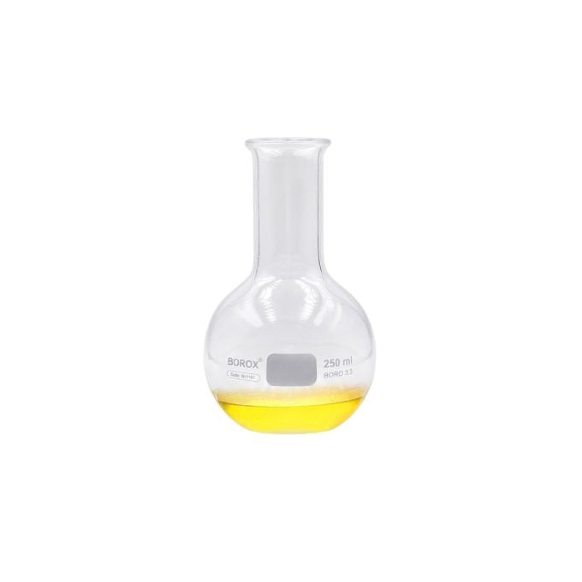 Borox Cam Balon 250 ml - Dibi Düz - Şilifsiz Deney Balonu