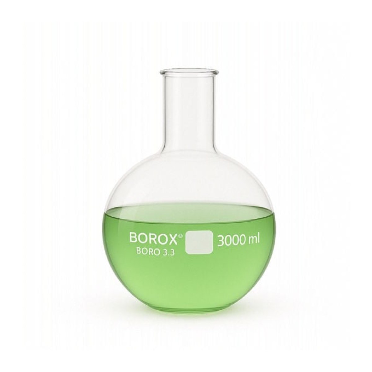 Borox Cam Balon 3000 ml - Dibi Düz - Şilifsiz Deney Balonu