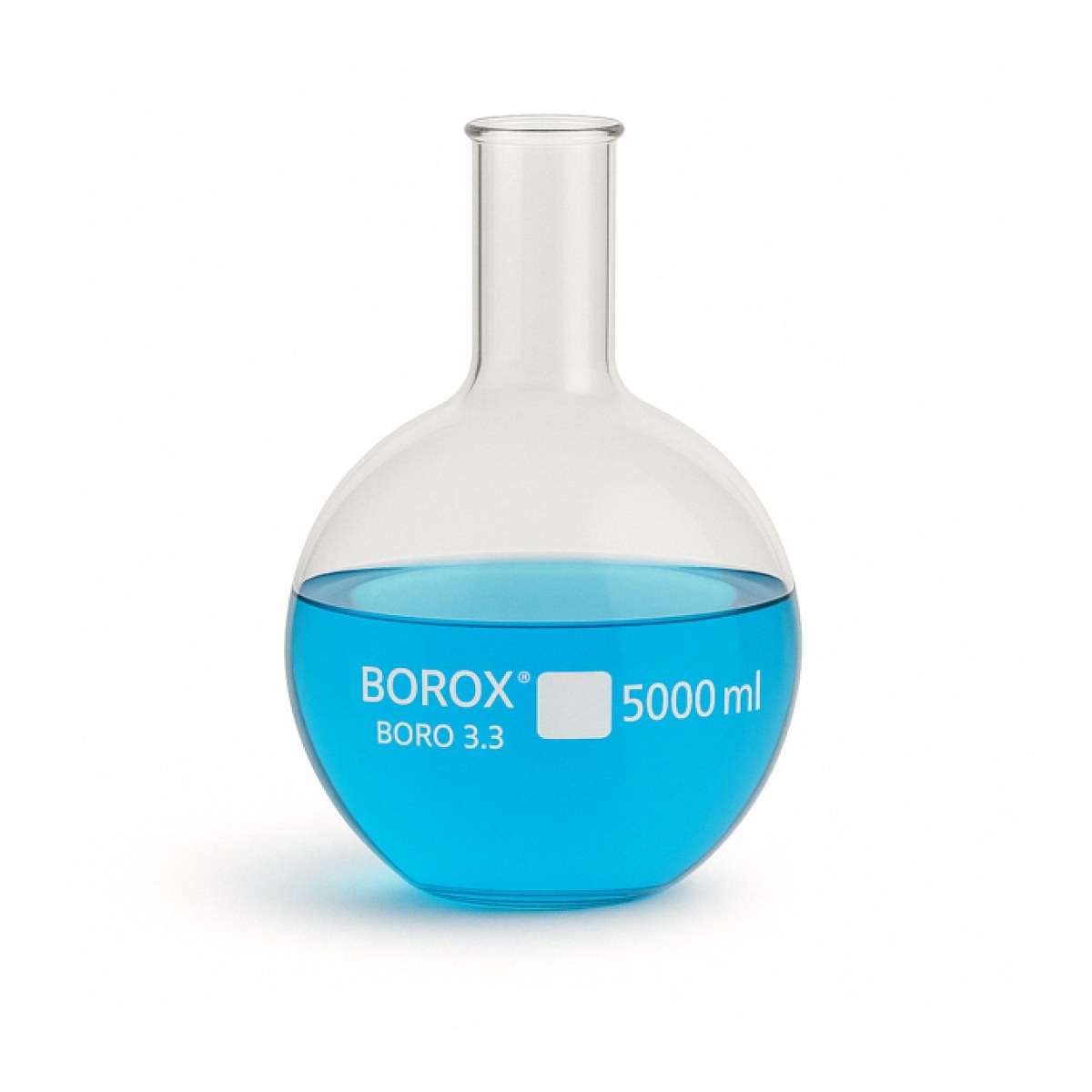 Borox Cam Balon 5000 ml - Dibi Düz - Şilifsiz Deney Balonu