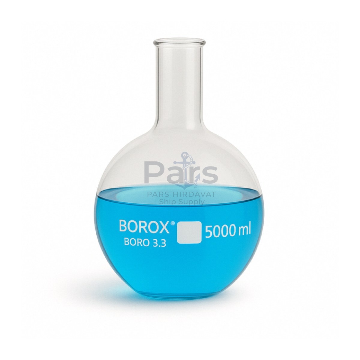 Borox Cam Balon 5000 ml - Dibi Düz - Şilifsiz Deney Balonu