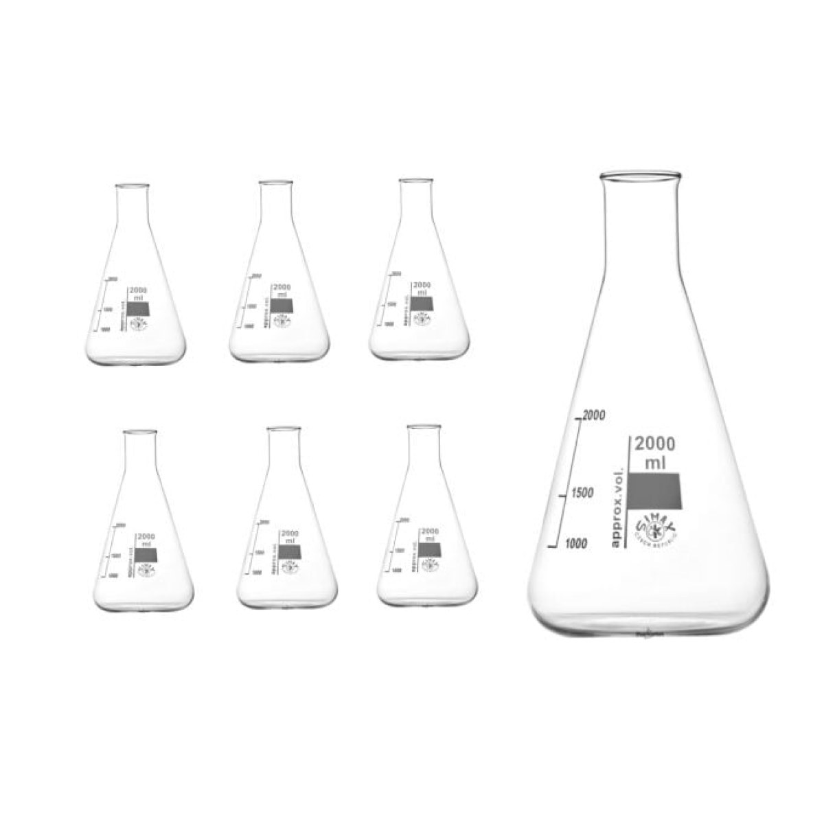 Simax Cam Erlen 2000 ml - Erlenmeyer Flask Dar Boyunlu - 6 Adet