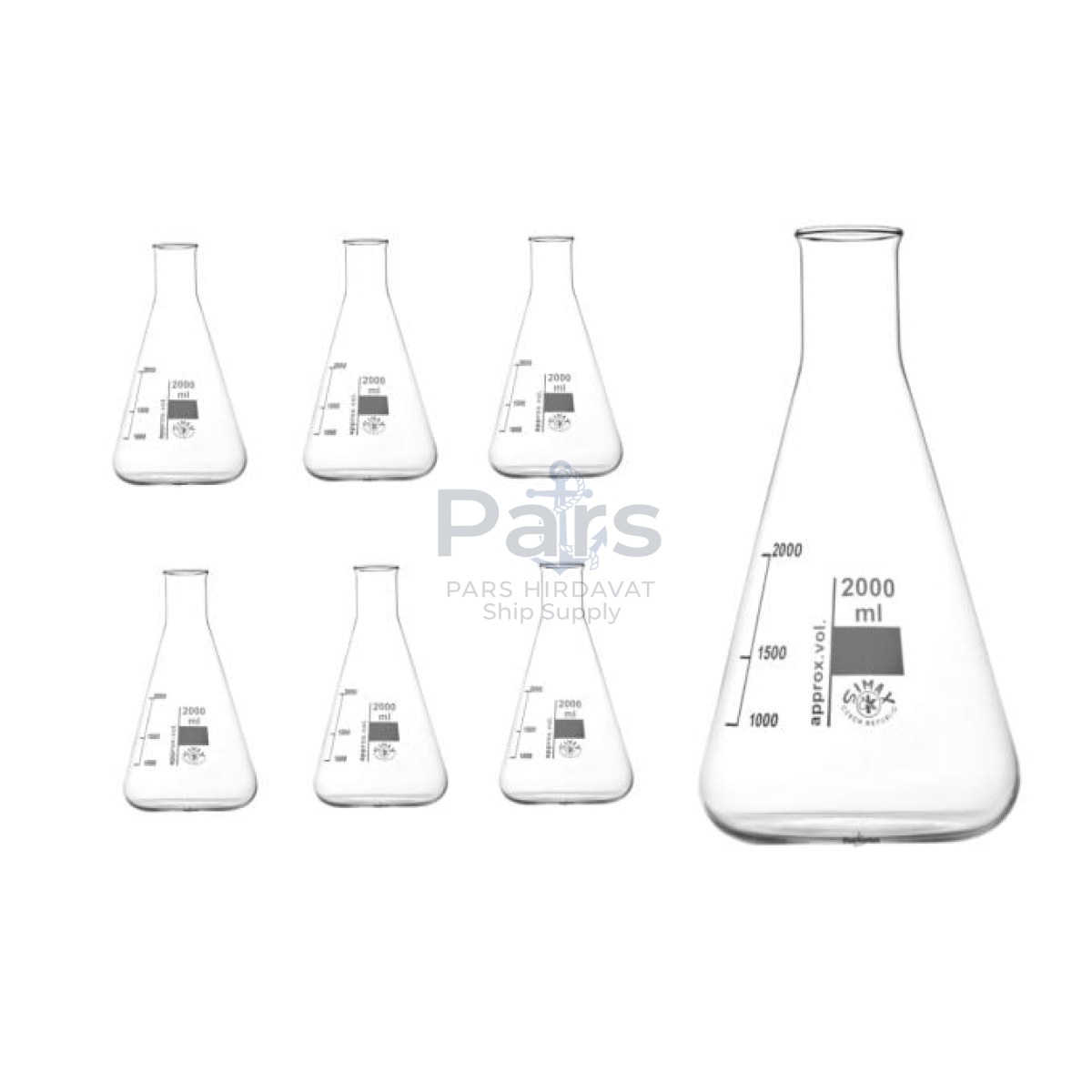 Simax Cam Erlen 2000 ml - Erlenmeyer Flask Dar Boyunlu - 6 pcs