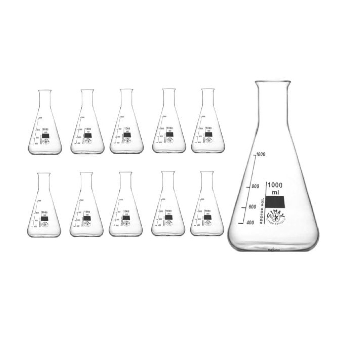 Simax Cam Erlen 1000 ml - Erlenmeyer Flask Dar Boyunlu - 10 pcs Toptan