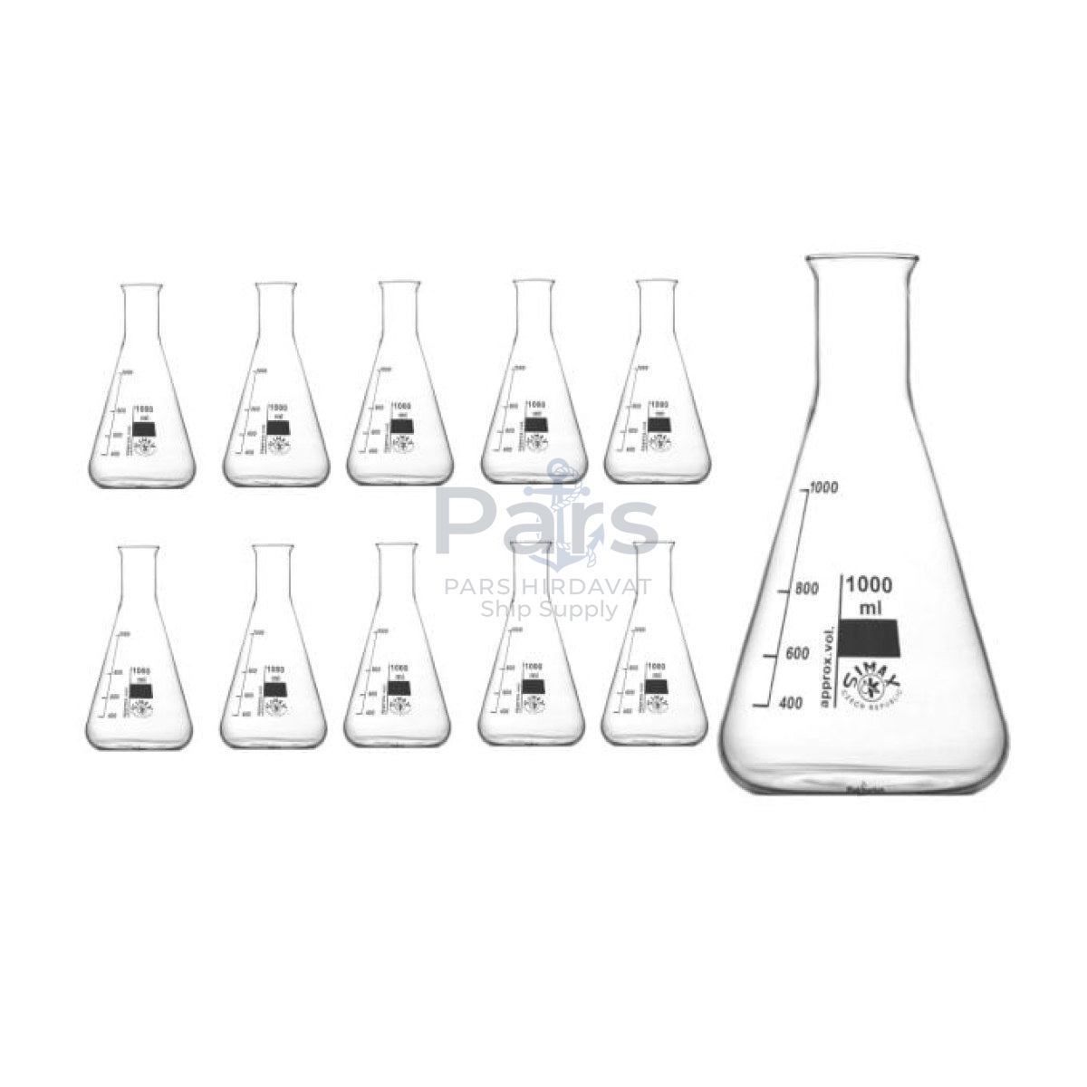 Simax Cam Erlen 1000 ml - Erlenmeyer Flask Dar Boyunlu - 10 pcs Toptan
