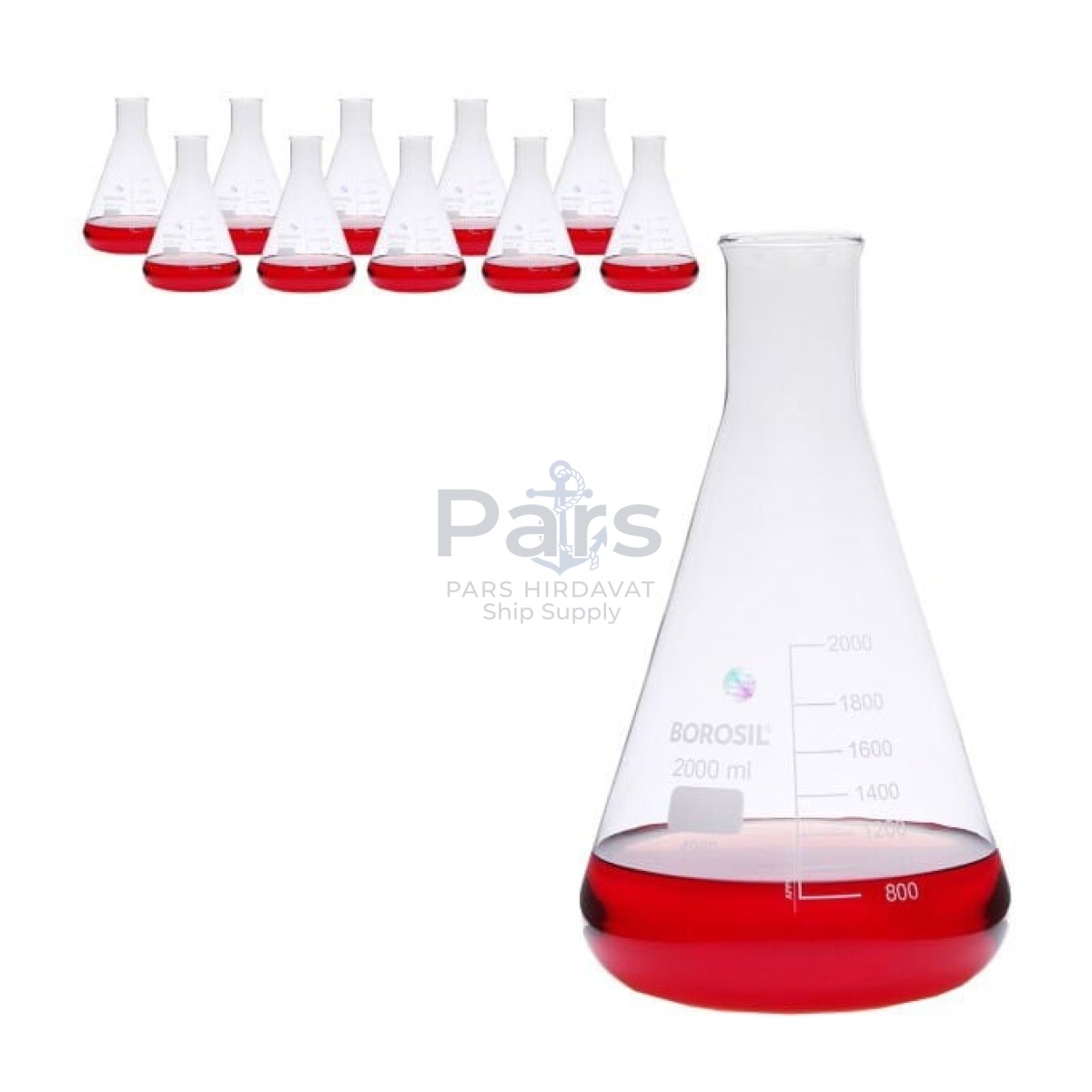 Borosil Cam Erlen 2000ml - Erlenmeyer Flask Dar Boyunlu 10lu