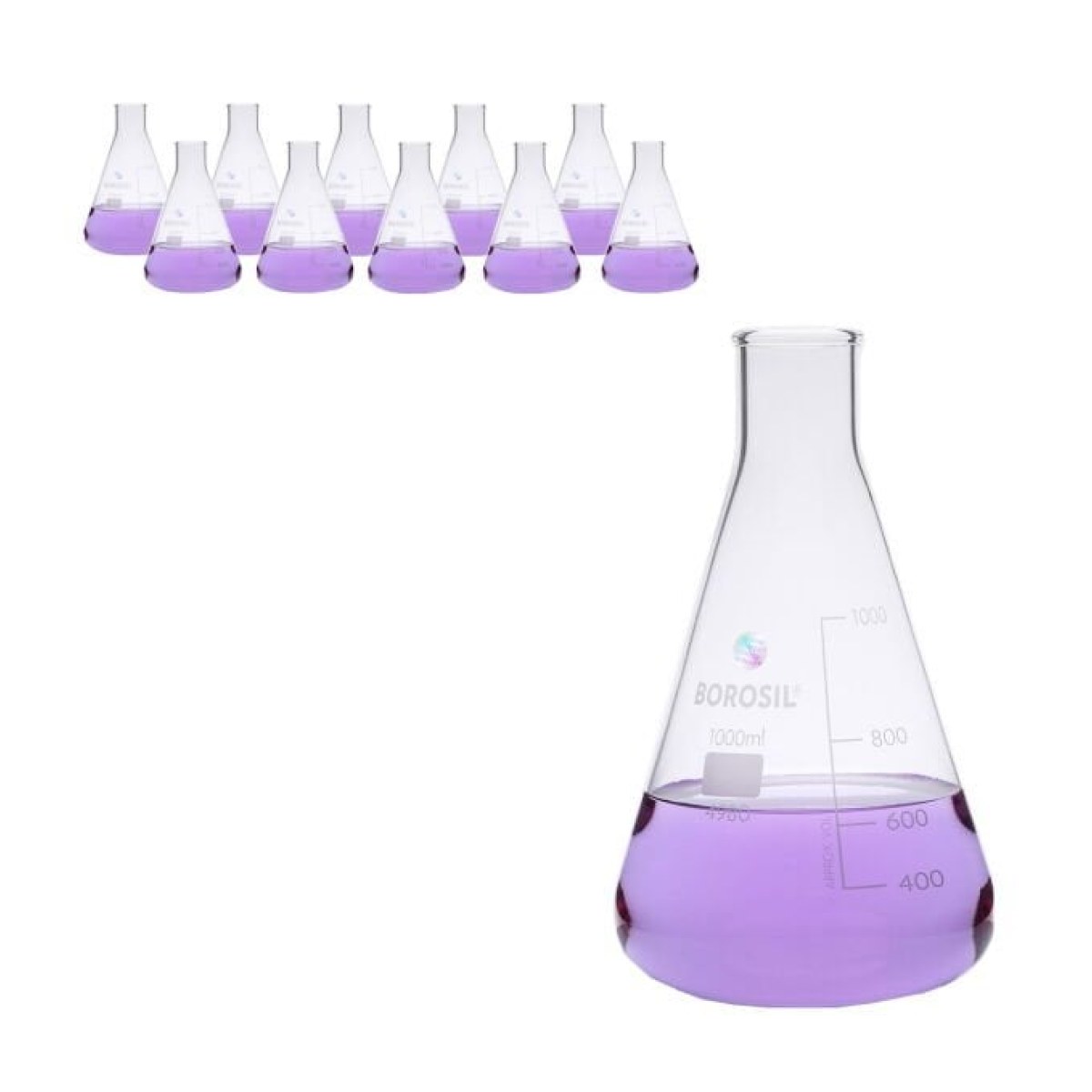 Borosil Cam Erlen 1000ml - Erlenmeyer Flask Dar Boyunlu 10lu
