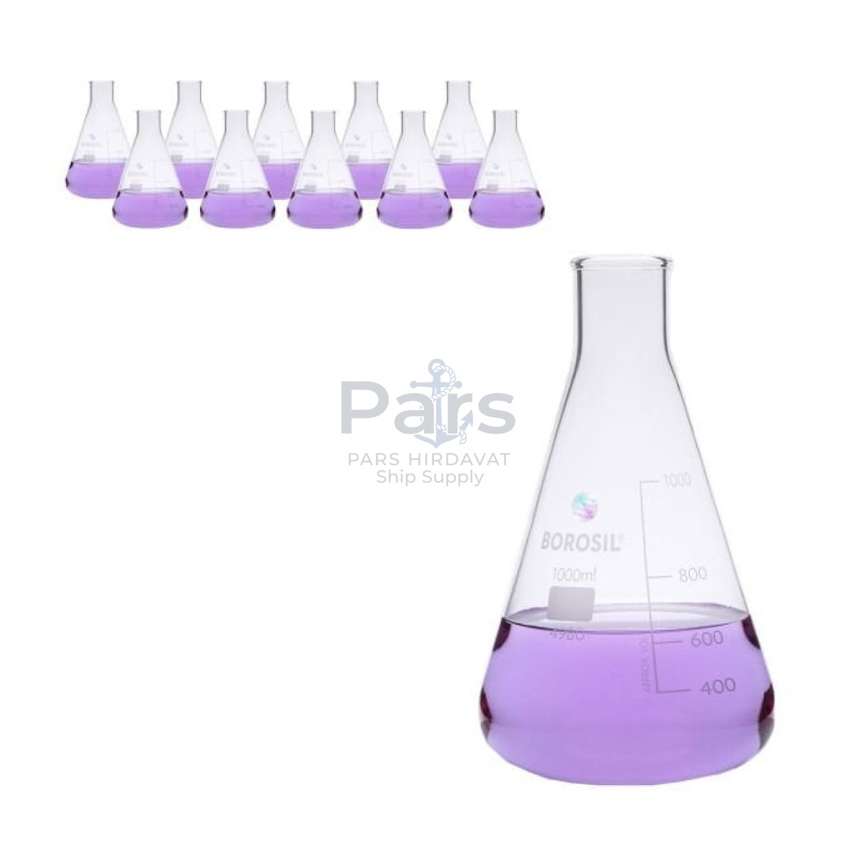 Borosil Cam Erlen 1000ml - Erlenmeyer Flask Dar Boyunlu 10lu