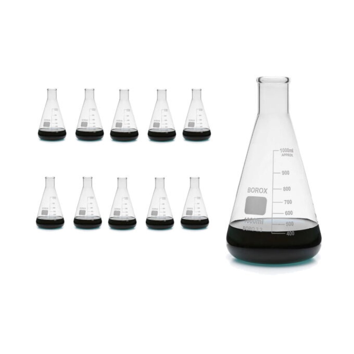 Borox Cam Erlen 1000ml - Erlenmeyer Flask Dar Boyun 10 Adet
