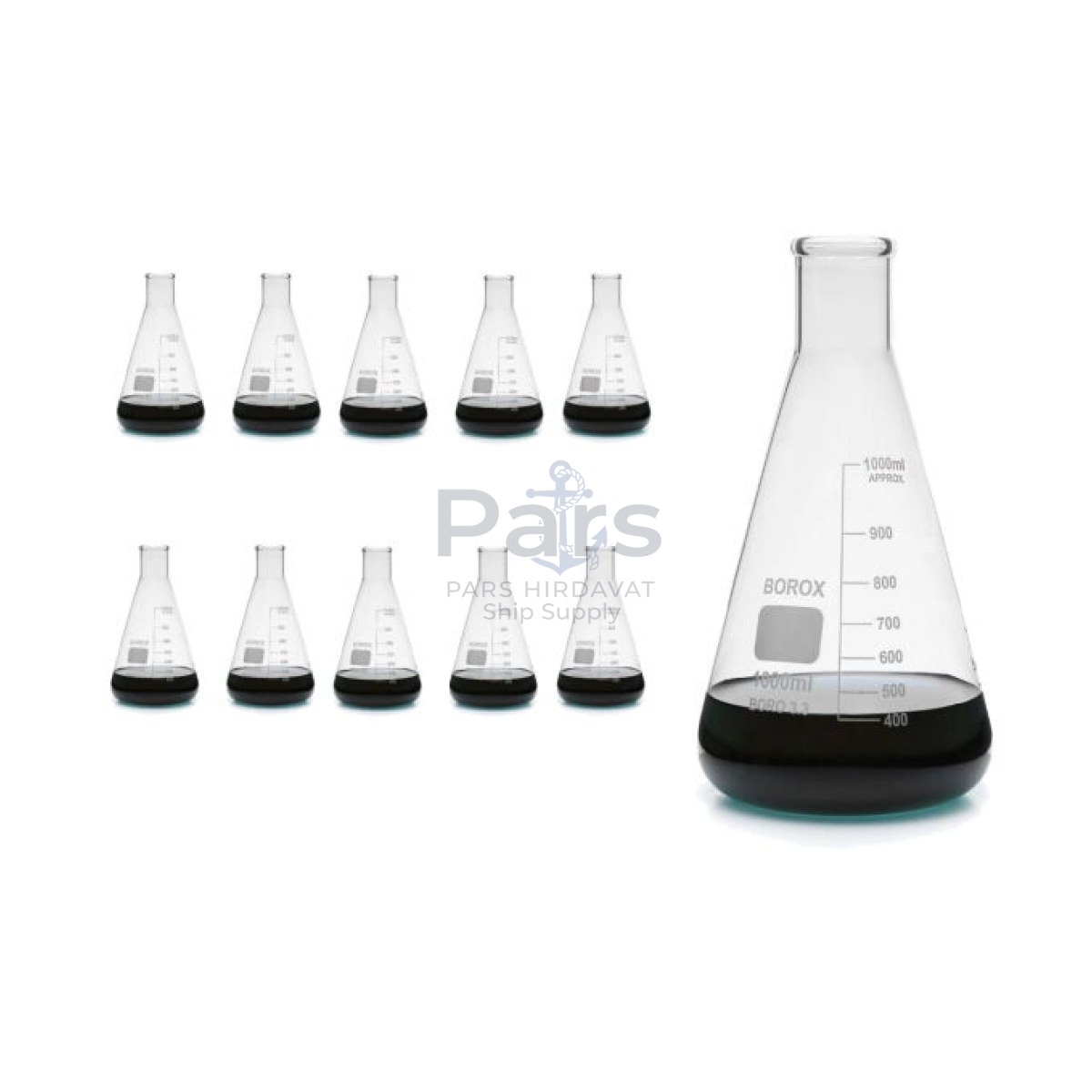 Borox Cam Erlen 1000ml - Erlenmeyer Flask Dar Boyun 10 pcs
