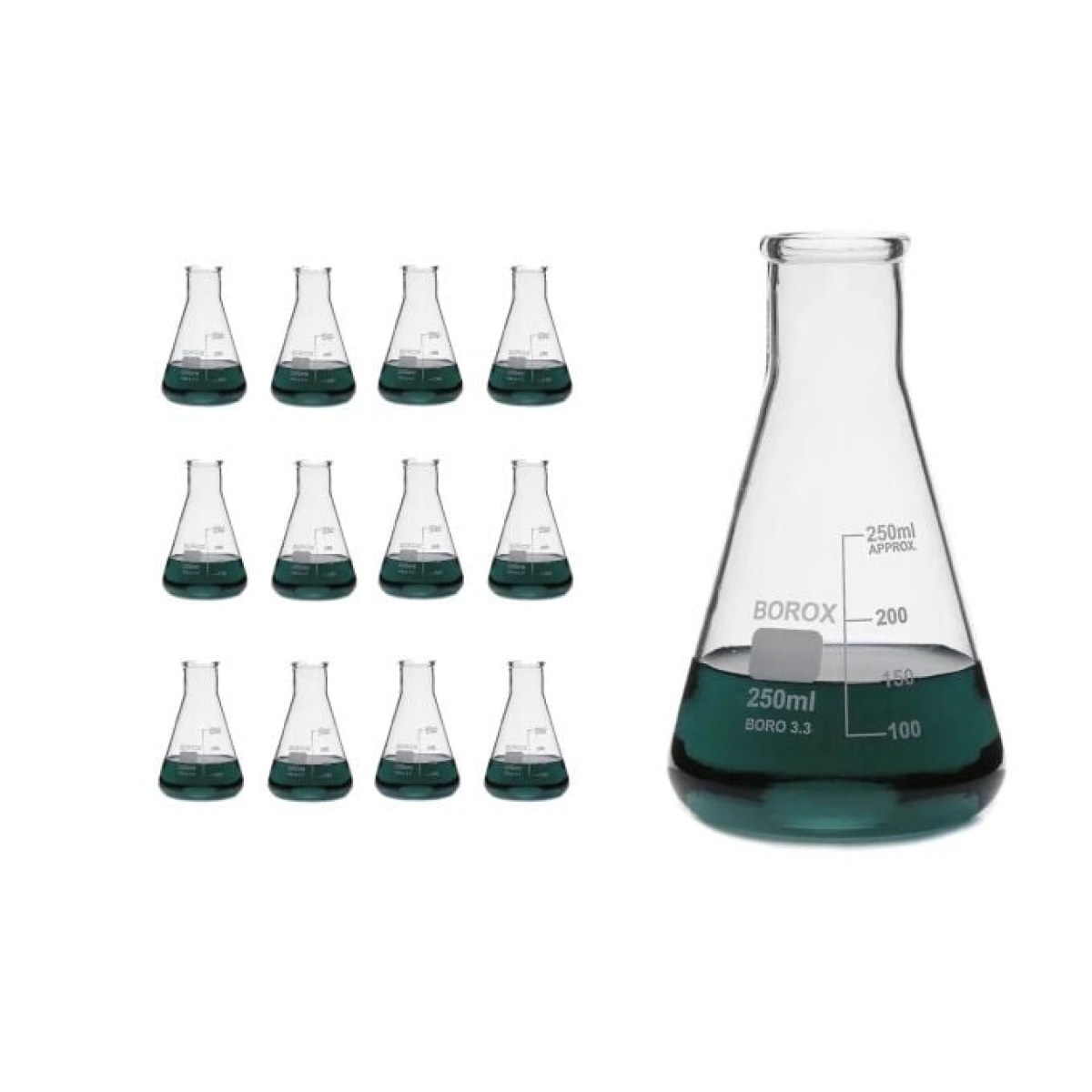 Borox Cam Erlen 250 ml - Erlenmeyer Flask Dar Boyun 12 pcs