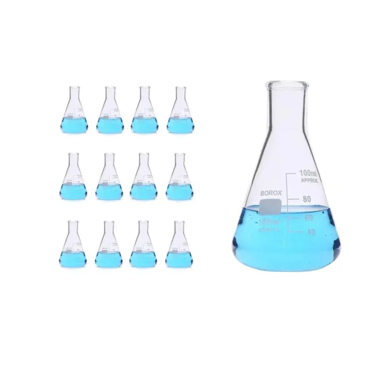 Borox Cam Erlen 100 ml - Erlenmeyer Flask Dar Boyun 12 pcs
