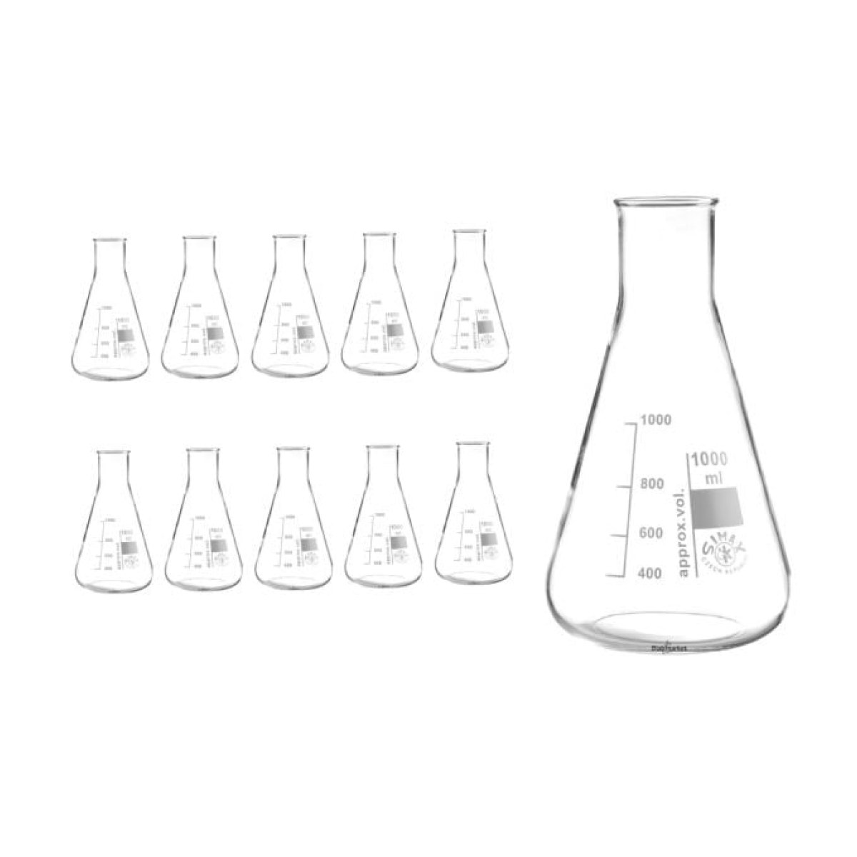 Simax Cam Erlen 1000 ml - Erlenmeyer Flask Geniş Boyunlu - 10 Adet Toptan