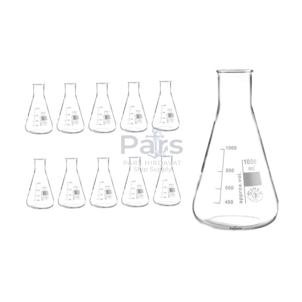 Simax Cam Erlen 1000 ml - Erlenmeyer Flask Geniş Boyunlu - 10 pcs Toptan