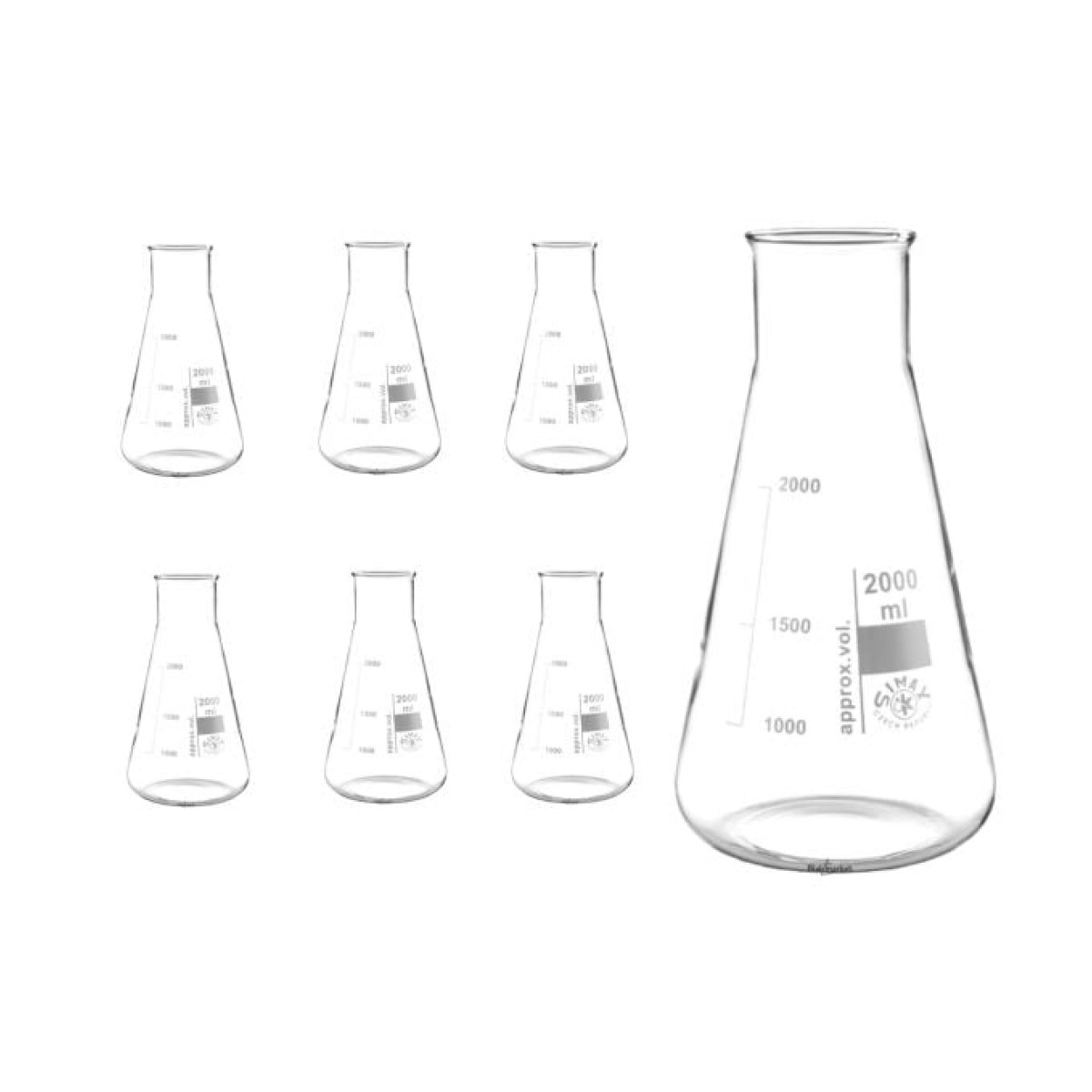 Simax Cam Erlen 2000 ml - Erlenmeyer Flask Geniş Boyunlu - 6 Adet Toptan