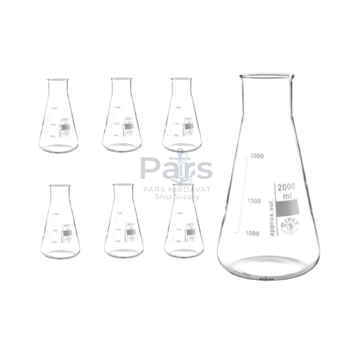 Simax Cam Erlen 2000 ml - Erlenmeyer Flask Geniş Boyunlu - 6 pcs Toptan