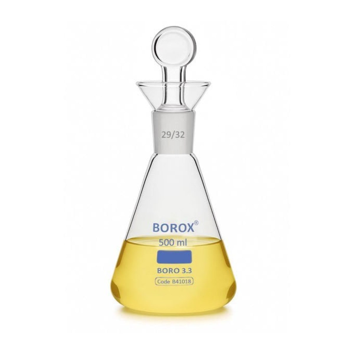 Borox Cam Erlen 500 ml - İyot Erleni Cam Tıpalı - Şilifli NS29/32