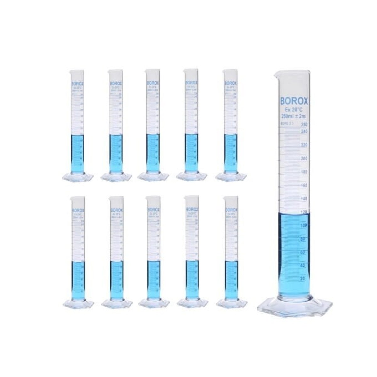Borox Cam Mezür 250ml - Dereceli Silindir Blue Skala 10 pcs Toptan