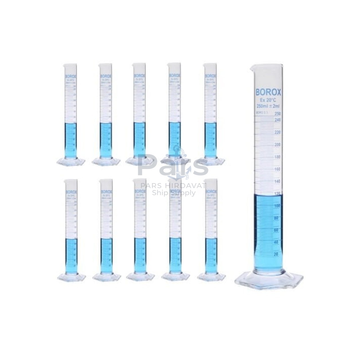 Borox Cam Mezür 250ml - Dereceli Silindir Blue Skala 10 pcs Toptan