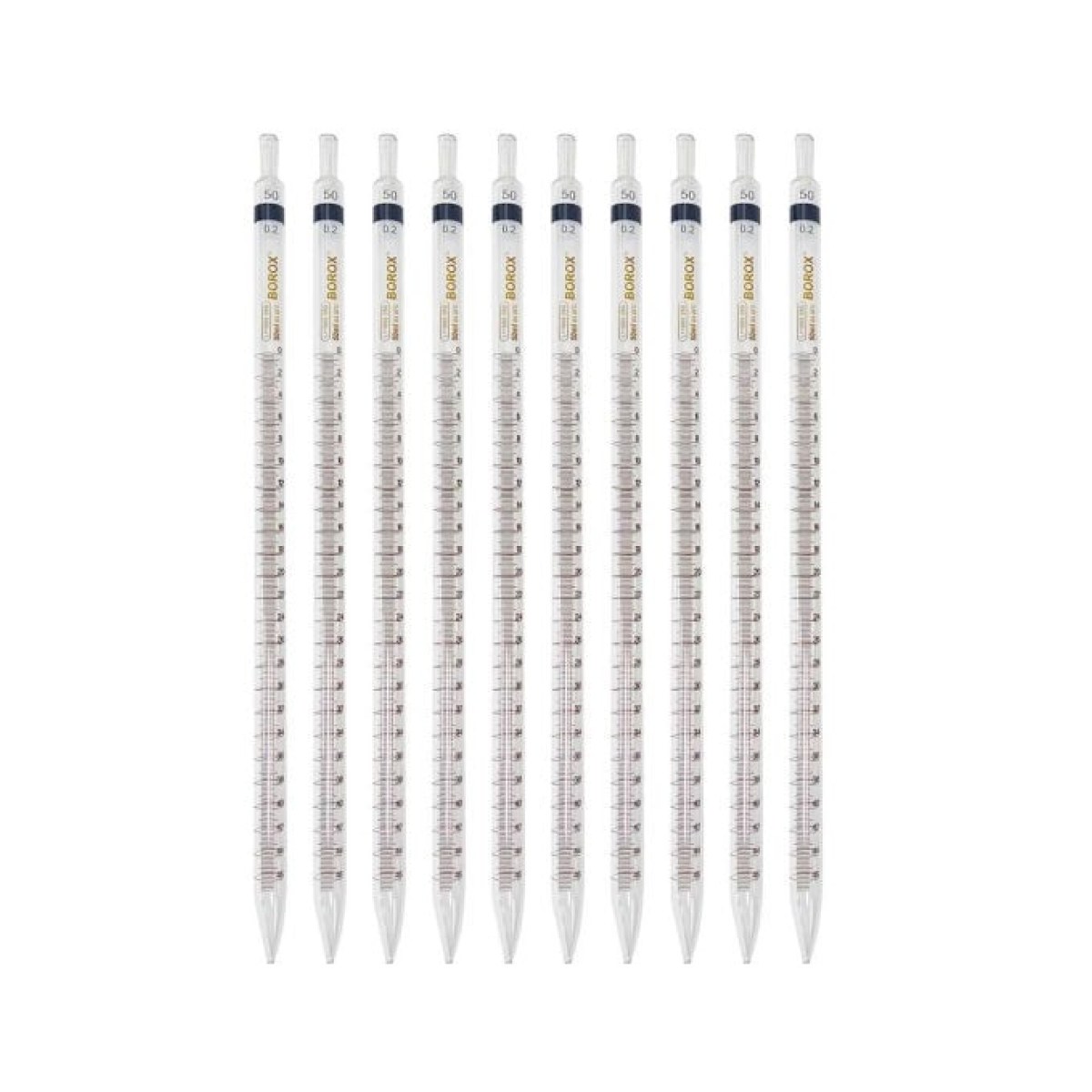 Borox Cam Dereceli Pipet 50 ml - Serolojik Pipet - 10 Adet