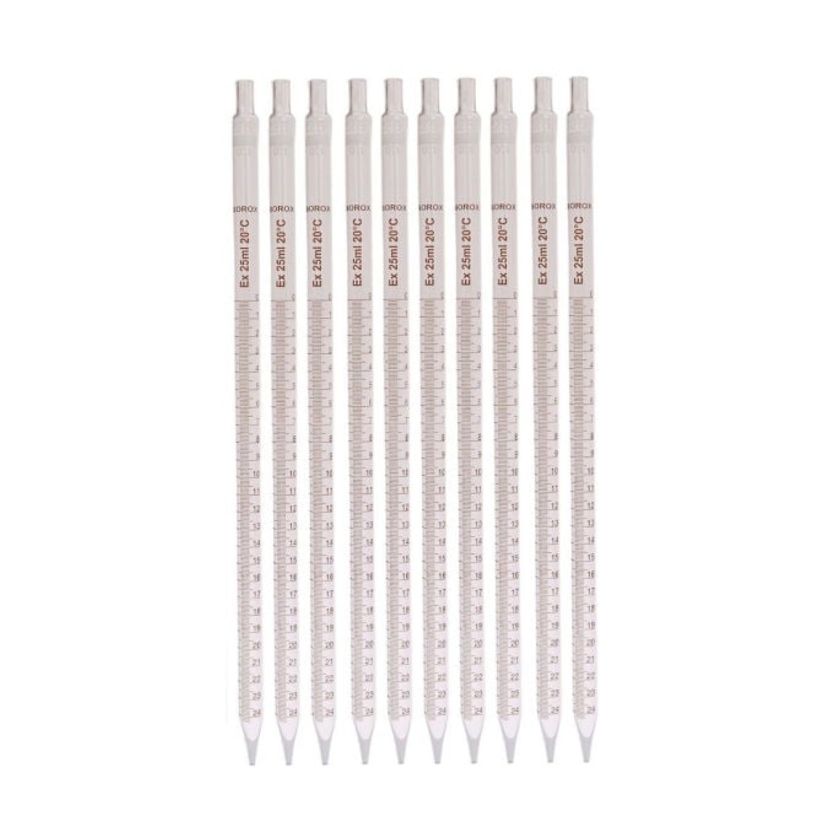 Borox Cam Dereceli Pipet 25 ml - Serolojik Pipet - 10 Adet