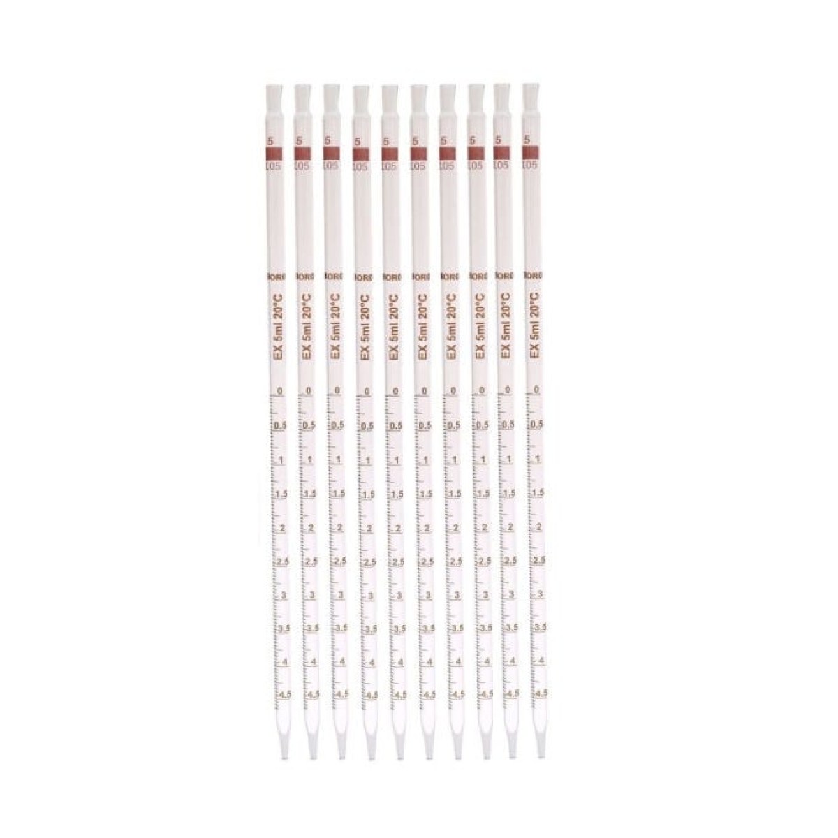 Borox Cam Dereceli Pipet 5 ml - Serolojik Pipet - 10 Adet