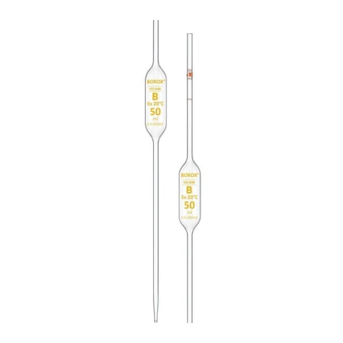 Borox Cam Bullu Pipet 50 ml - Volumetrik Pipet - Class B - 5 Adet/Paket