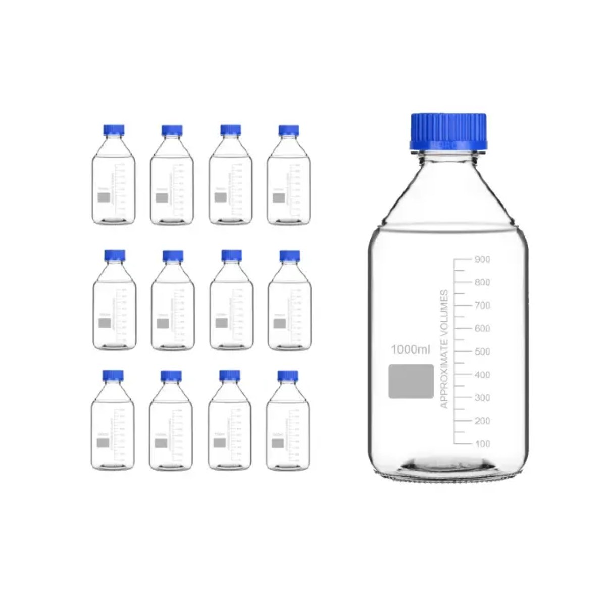 Borox Cam Şişe 1000ml - Vida Kapaklı Numune Şişesi - Otoklav Şişe - 12 Adet Toptan