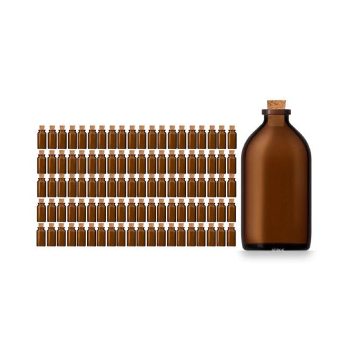 Borox Mantar Tıpalı Amber Cam Şişe - Boş Büyük Şişe 100 ml - Tıpalı Boş Şişe 100 pcs/Paket