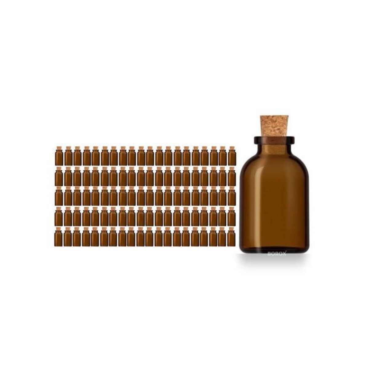 Borox Mantar Tıpalı Amber Cam Şişe - Mini Küçük Şişe 50 ml - Tıpalı Küçük Şişe 100 Adet/Paket