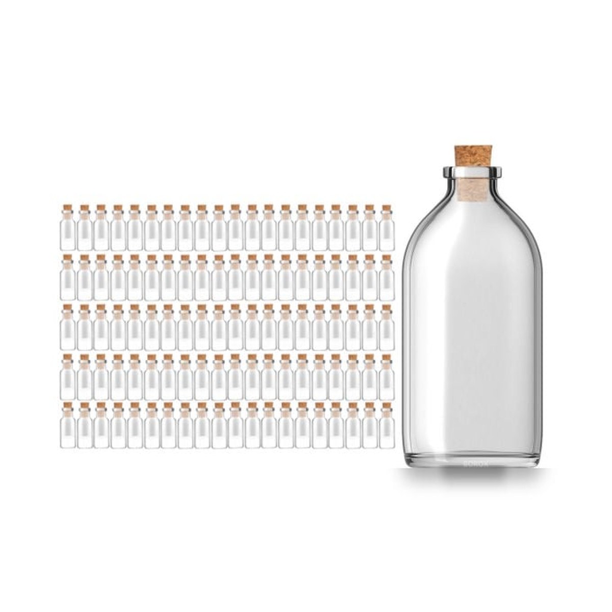 Borox Mantar Tıpalı Cam Şişe - Süs Hediyelik Mini Şişe 100ml - Tıpalı Boş Şişe 100 pcs/Paket