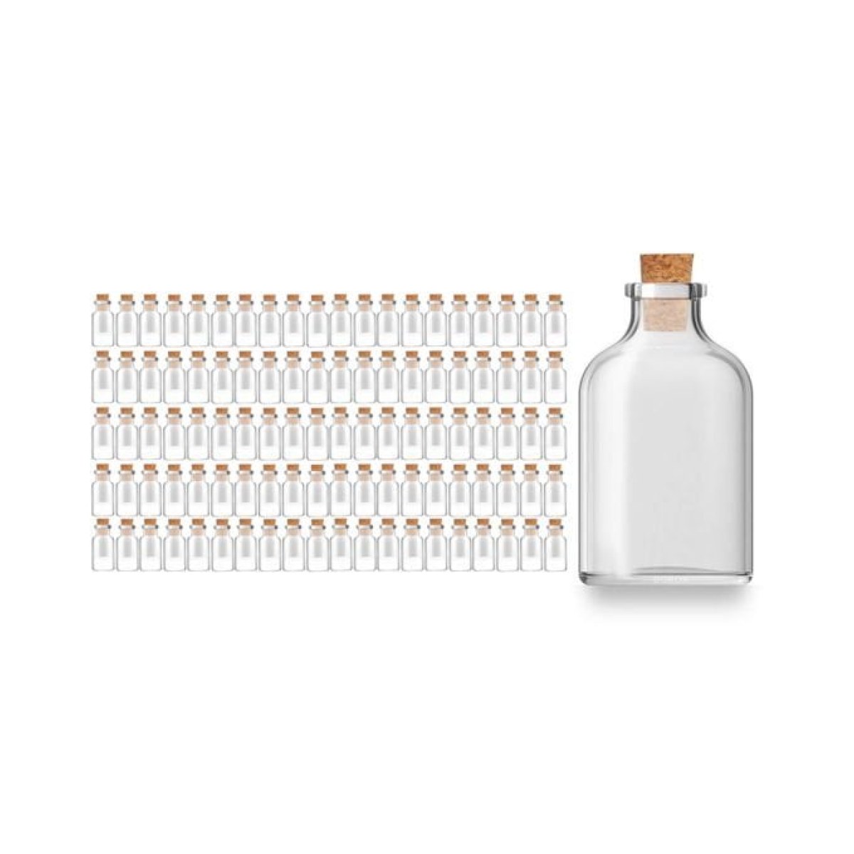 Borox Mantar Tıpalı Cam Şişe - Süs Hediyelik Mini Şişe 50 ml - Tıpalı Küçük Şişe 100 Adet/Paket