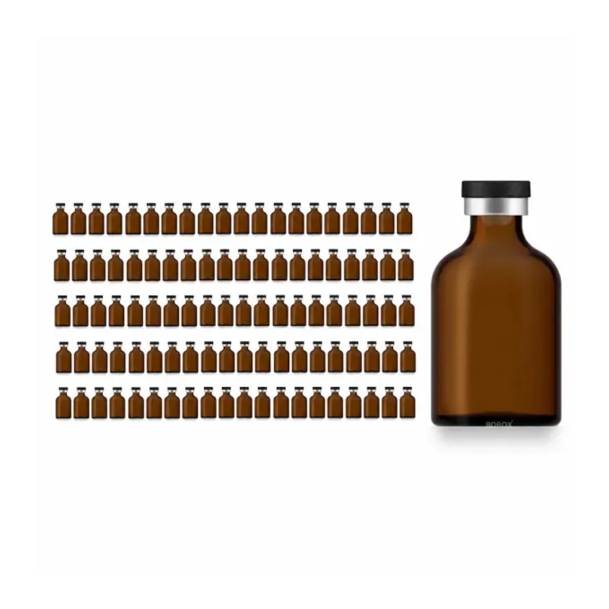 Borox Kapaklı Tıpalı Amber Cam Şişe 50ml - Flakon Şişe - 100Adet Toptan