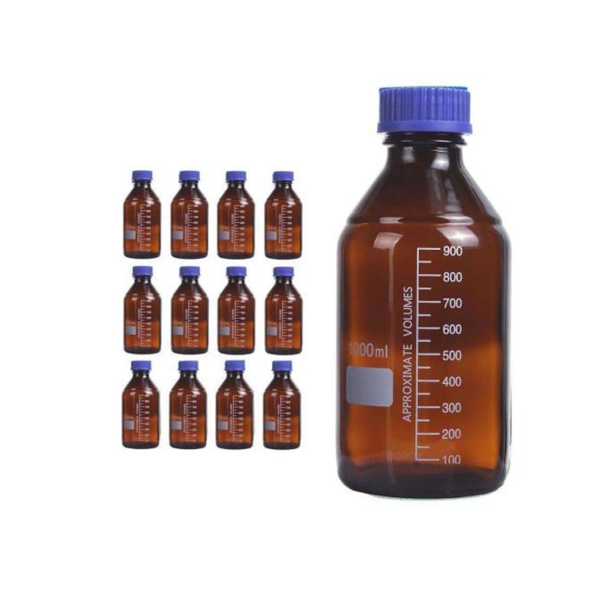 Borox Amber Cam Şişe 1000 ml - Vida Kapaklı Boş Numune Şişesi - Otoklav Şişe - 12 pcs Toptan