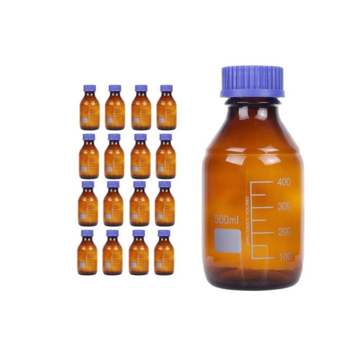 Borox Amber Cam Şişe 500 ml - Vida Kapaklı Boş Numune Şişesi - Otoklav Şişe - 16 pcs Toptan