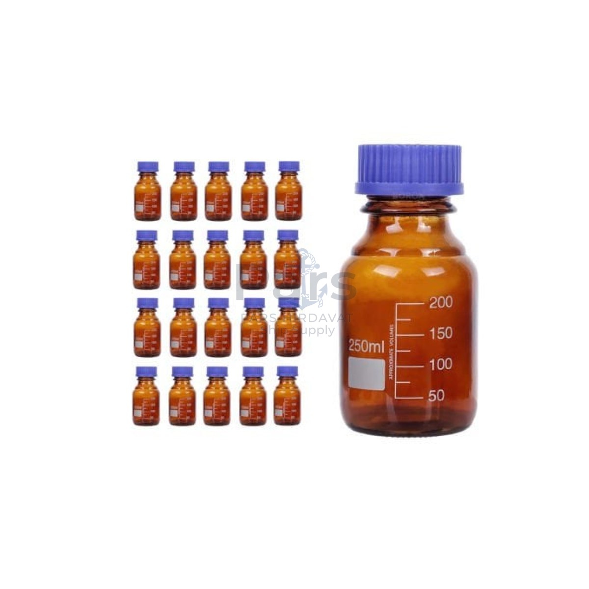 Borox Amber Cam Şişe 250 ml - Vida Kapaklı Boş Numune Şişesi - Otoklav Şişe - 20 pcs Toptan