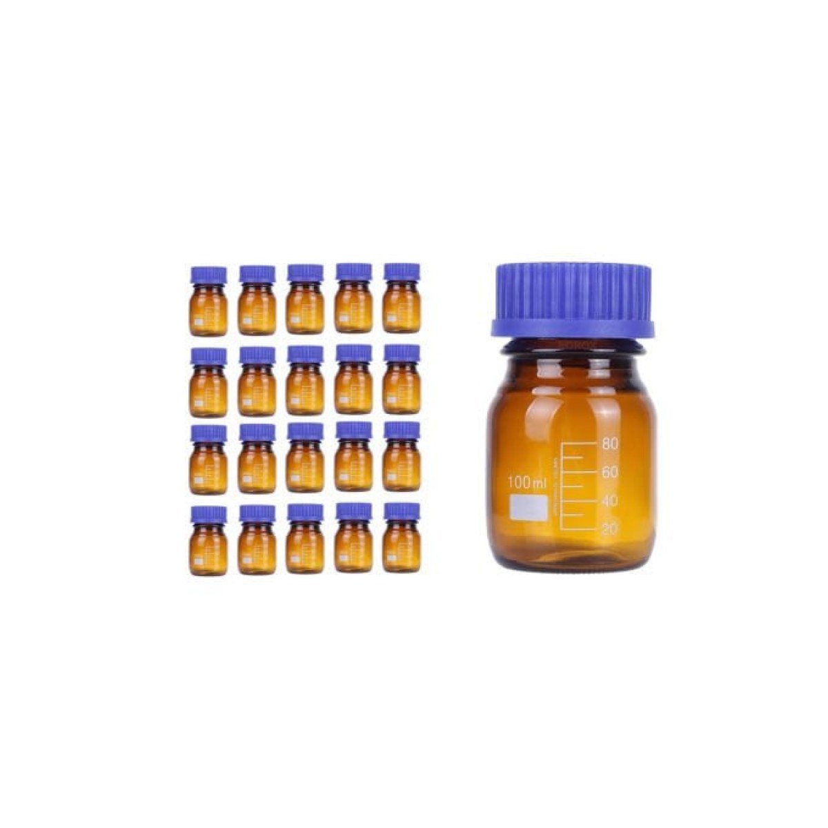 Borox Amber Cam Şişe 100 ml - Vida Kapaklı Boş Numune Şişesi - Otoklav Şişe - 20 Adet Toptan