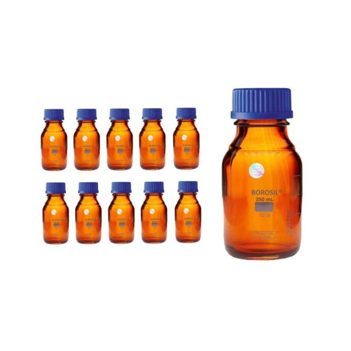 Borosil Cam Amber Şişe 250 ml - Vida Kapaklı Boş Cam Şişe - 10 Adet Toptan