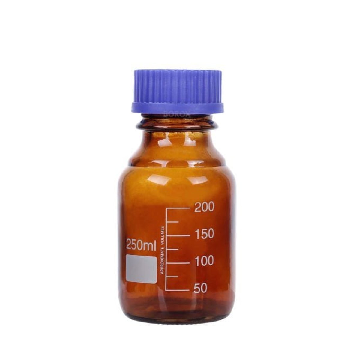 Borox Amber Cam Şişe 250 ml - Vida Kapaklı Boş Numune Şişesi - Otoklav Şişe