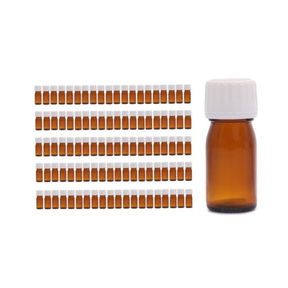 Borox Amber Cam Şişe 30 ml - White Kilitli Kapaklı Şişe 30cc - 100 pcs Toptan